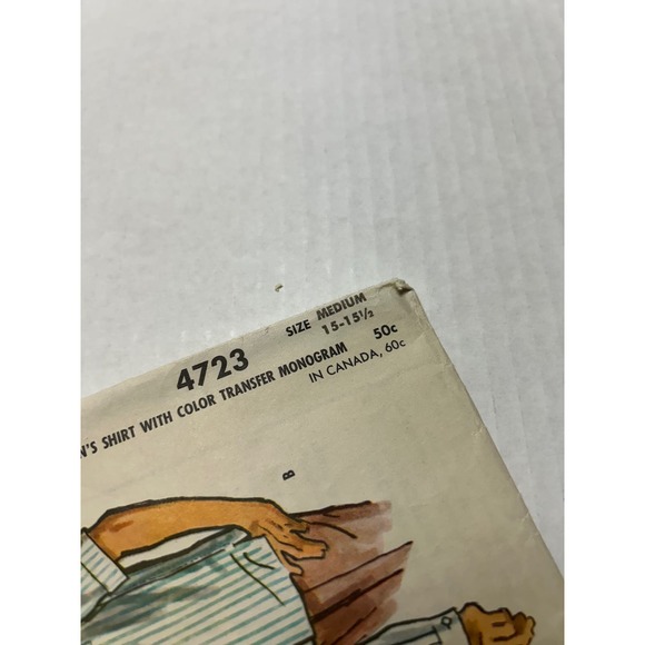 McCalls Vintage 1950's Pattern #4723 Men's Shirt with Monogram Size 15-15.5 - Picture 4 of 6
